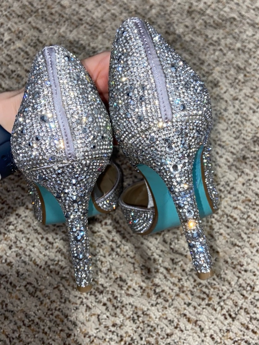 Betsey Johnson Silver Crystal Pointed Pumps - Picture 3 of 4